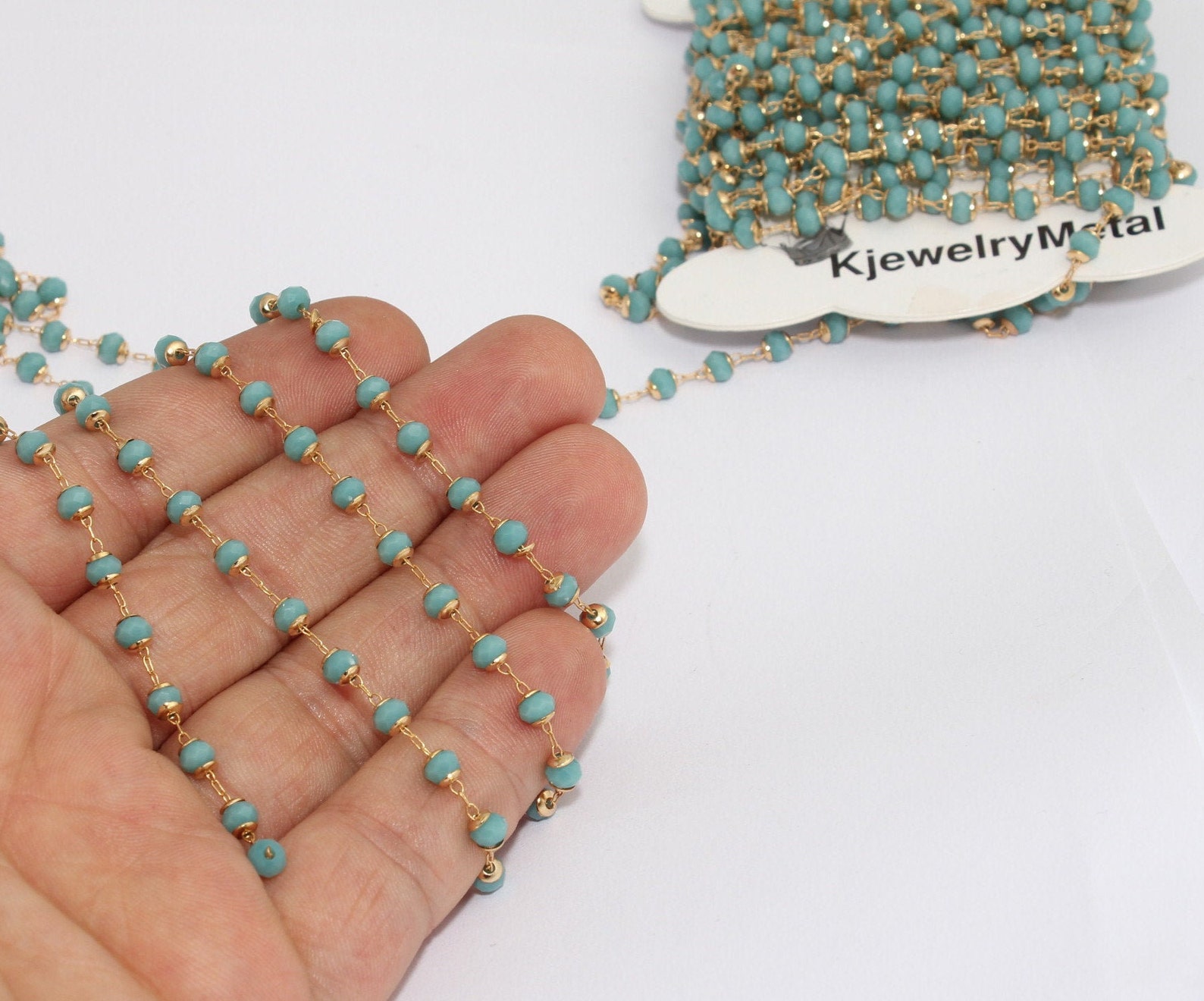 Shiny Rellor Chain 4mm 18k Shiny Gold Crystal Chains, Turquoise Bead Chains, Rosary Style ...