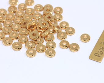 5,6mm Raw Brass Spacer Beads, Brass Spacers, Faceted Rondelle Beads, Round Industrial Beads, Connector Beads, Raw Brass Findings, LA50