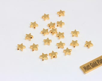 10 Pcs 8mm 24k Matt Gold Plated Star Beads, Center Hole Star Beads, Spacer Star Beads, BRT41