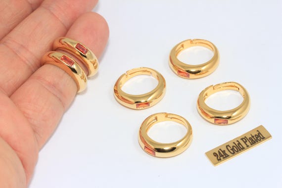 16-17mm 24k Shiny Gold Micro Pave Rings, Dainty Rings, CZ Stacking Rings, Orange Stone Tiny Rings, Gold Plated Rings, MLS785
