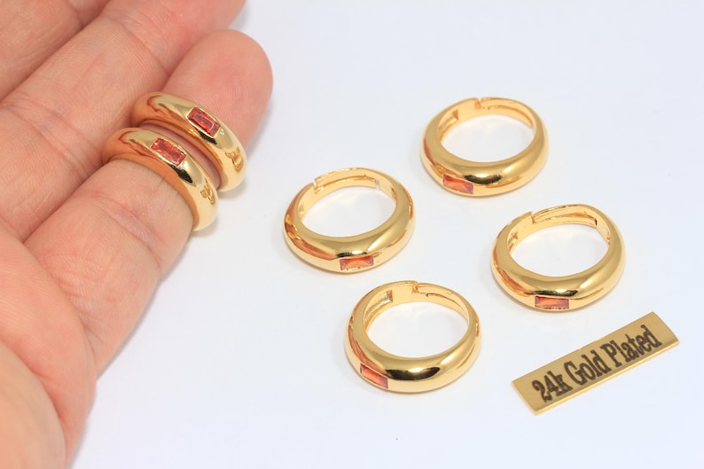 16-17mm 24k Shiny Gold Micro Pave Rings, Dainty Rings, CZ Stacking Rings, Orange Stone Tiny Rings, Gold Plated Rings, MLS785 image 1