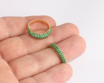 17mm 24K シャイニーゴールド CZ マイクロパヴェ リーフリング、繊細な