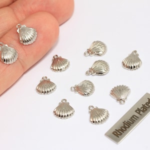 8 x 10 mm rhodiniert Muschel Charm, Muschel Perlen, Muschel Anhänger, Sommer Charms, Strand Schmuck Anhänger, versilbert Charms, EXP74