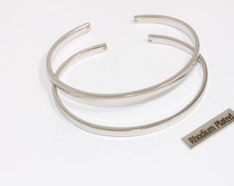 Bracelet manchette plaqué rhodium 3,5 mm, jonc plat ouvert, bracelet jonc empilable, bracelet minimaliste, apprêts plaqués argent, XP286