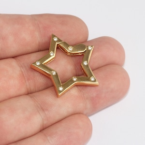 32mm 24k Shiny Gold Star Earrings, Gold Leverback Earrings, Micro Pave Star Hoops, White Stone Star Earrings, Gold Plated Earrings, MLS1073