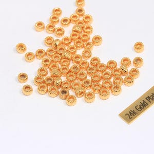 3x5mm 24K Shiny Gold Spacer Beads, Gold Spacer Beads, Gold Charm, Wheel Beads, Rondelle Connector Beads, Gold Plated Findings, BRT214