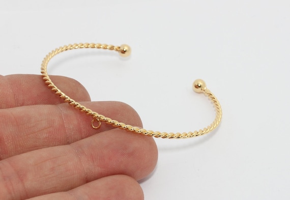 24k Shiny Gold Wire Bracelet, Open Cuff Bracelet Bangle, Stacking