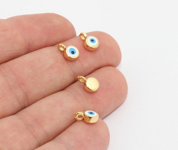 24k Shiny Gold Evil Eye Beads Golden Evil Eye Beads,Bracelet Connector,Evil Eye Spacer Beads,Colored Evil Eye Beads  ALT-135 7mm 2 pcs