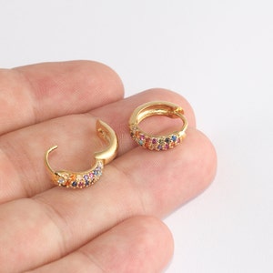 15mm 24k Shiny Gold Hoop Earrings, Huggie Hoops, Dainty Hoops, Micro Pave Mixed Stone Hoop Earrings, Gold Plated Earrings, FHE, XP331