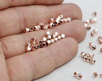 Perline sfaccettate in oro rosa da 3 mm, perline con diamanti in oro rosa, perline cubiche, perline distanziatrici in oro rosa, componenti placcati in oro rosa, perline, ROSE283