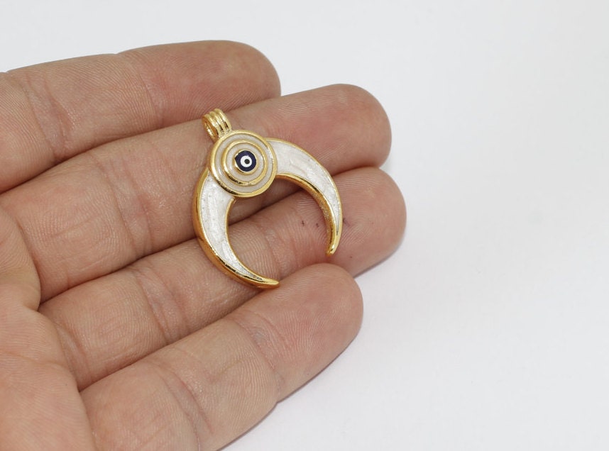 26x31mm Horn Pendant Evil Eye Horn Charms Crescent Moon Etsy
