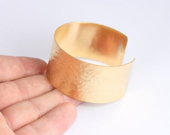 Handmade 24k Matt Gold Plated Brass Cuff Bracelet, Hammered Bangle (30mm), CHK323