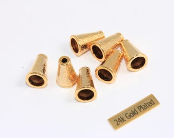 Inner 2,7mm - 8mm 24k Shiny Gold Brass Tassel End Caps, Cone Bead Caps, BRT311