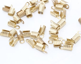 50 Pcs Raw Brass Cord End, 4x8mm Ribbon Crimp Ends, HFK, CR4