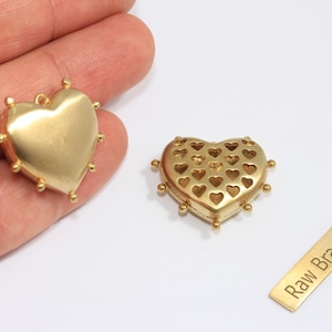 25x28mm Raw Brass Puffed Heart, Filigree Heart Pendant, Hollow Heart Necklace Charms, Puffed Heart Charm, Raw Brass Findings, CHK363-8