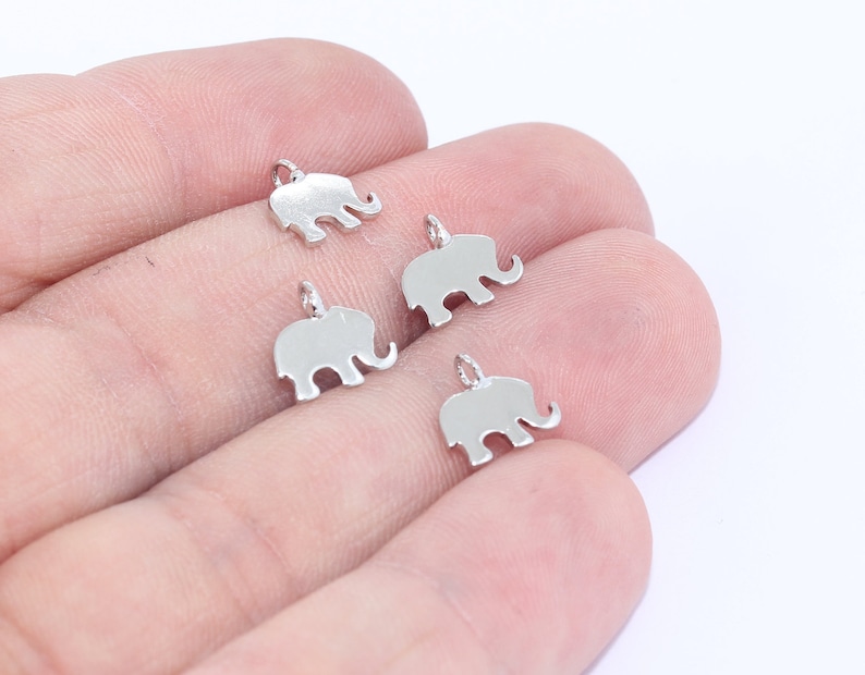 Charms Tiny Elephant Charm Rhodium Plated Findings Elephant Pendant 10 Pcs 8x10mm Rhodium Plated Elephant Charm MTE407 Dainty Charms