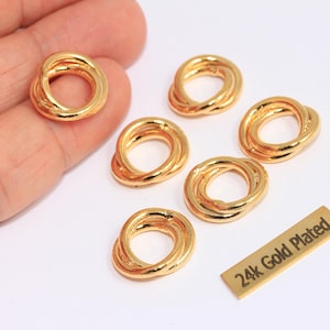 17mm 24k Shiny Gold Plated Closed Double Rings, Spiral Ring Charms, Round Connector, Gold Plated Hoops, Gold Plated Findings, XP510