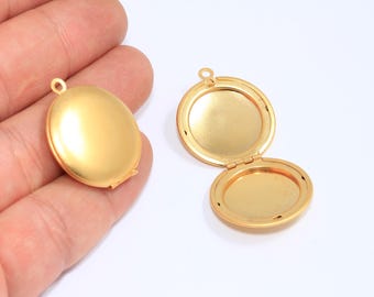 26x30mm 24k Matt Gold Locket Frame, Engraving Locket, Vintage Locket, Cabochon Setting, Round Locket Pendant, Gold Plated Findings, CHK414-3
