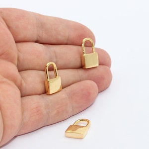 10 Pcs 11x17mm 24k Shiny Gold Padlock Charms, Mini Lock Charms, Padlock Pendant, Gold Charm, Padlock Necklace, Charms, LC, MTE1250