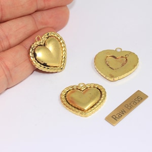 23x24mm Raw Brass Heart Charms, Heart Shaped Pendant, Heart Necklace Charms, Heart Medallion Charm, Raw Brass Findings, MTE1147