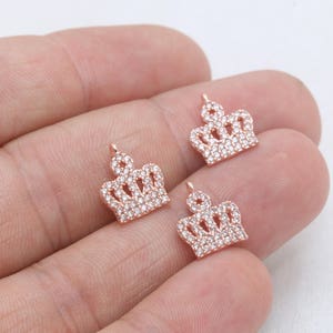 5 Pcs 11x12mm Rose Gold Crown, Micro Pave Charms, King Charm, Cubic Zirconia Charms, Bracelet Charms, CZ Beads, Micro Pave Crown, ZRCN603