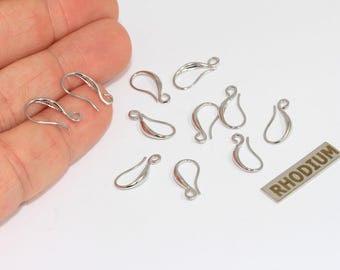 24 Rhodium Plated Earring Hooks, 8x15mm Brass Fish Hooks, 24 Pcs, EW, CMR81