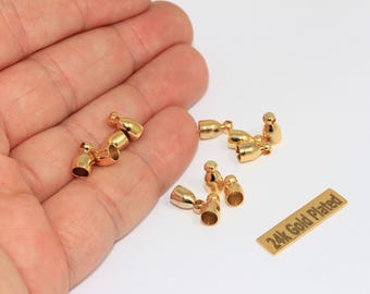 10 piezas de tapas interiores de 4 mm, chapadas en oro brillante de 24k, tapas para cuentas, tapas para borlas, tapas para tubos, tapas para cordones, EN, BRT780