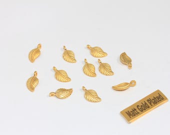 10 Pcs 7x14mm 24k Matt Gold Leaf Charms, Leaf Pendant, Tiny Leaf Charms, BRT100