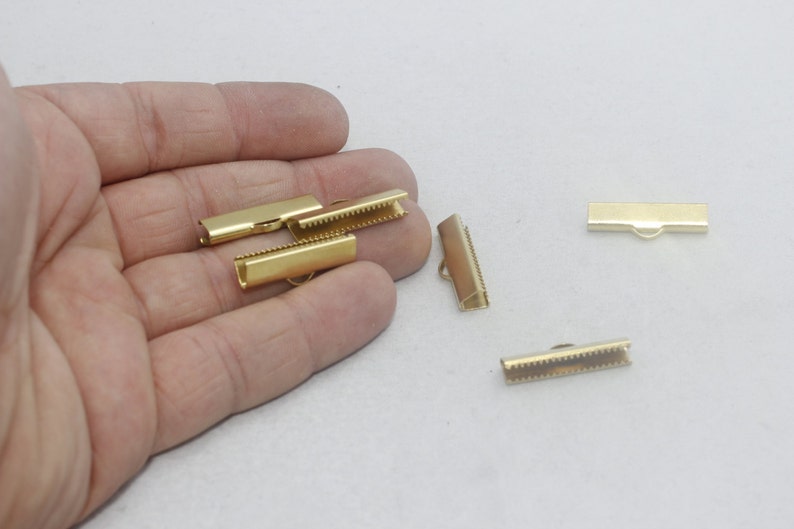 25mm Raw Brass Ribbon Crimps, Cord End, Fasteners Clasp, Crimp Clasps ...