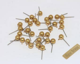 6mm Stainless Steel Ball Ear Posts, Earring Post, Ball Stud Earrings With Loop, Brass Earring Settings, Raw Brass Findings, BXB489