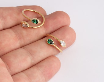 17mm 24K シャイニーゴールド CZ マイクロパヴェ リーフリング、繊細な