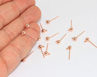 Rose Gold Plated Ball Earring Posts, 4x15mm (10 Pairs), CMR74