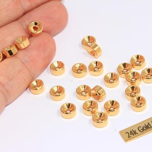 7mm 24k Shiny Gold Rondelle Beads, Spacer Beads, Leather Cord Bracelet Charms, Donut Spacer Beads, Gold Plated Findings, MTE192