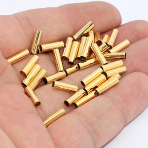3x10mm 24k Shiny Gold Tube Beads, Tubes, Round Tube Beads, Connector, Spacer Beads, Bracelet Charms, Gold Plated Findings, TTB, MTE750