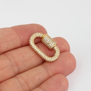 17x26mm 24k Shiny Gold Oval Screw Clasps, Micro Pave Clasp, Micro Pave Charms, Oval Screw Clasp, White Stone Necklace Clasp, smr, BRT850