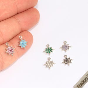 10x12mm Rhodium Plated North Star Charms, Micro Pave North Star Pendant, Optional Stone Color Star Beads, Silver Plated Findings, ROSE650