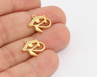 2 Pcs 13x15mm 24k Matt Gold Egyptian Eye, Eye Of Horus Charms, Ra Necklace, Horus Eye Pendant, Bracelet Charms, Gold Plated Charms, MTE876