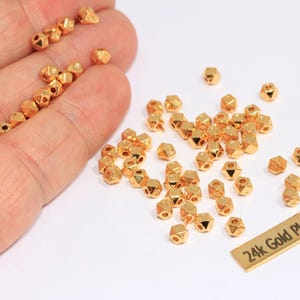 3,3mm 24k Shiny Gold Hexagon Beads, Hexagon Charms, Solid Hexagon, Spacer Beads, Bracelet Beads, Rondelle, Gold Plated Findings, MTE401