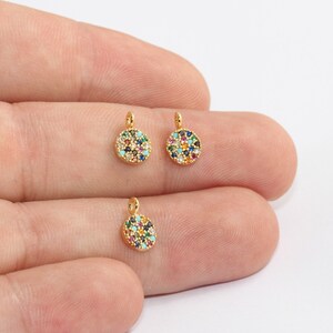 7x10mm 24k Shiny Gold Drop Charms, Micro Pave Charms, Bracelet Charms, Round Pendant, Colorful Stone Charm, Cubic Zirconia Charms, MLS635