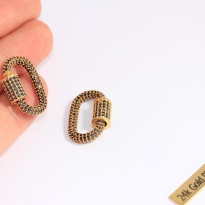 17x26mm 24k Shiny Gold CZ Oval Screw Clasps, Micro Pave Opening Clasp Charms, CZ Black Stone Necklace Clasp, Gold Plated Findings, ROSE30