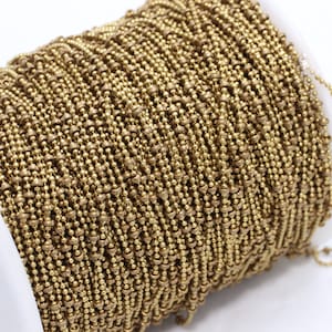 10 Mt Raw Brass faceted Ball Chain - Raw Brass Ball Chain (1,2mm) Ball chain with bead - Beaded Chain , BXB74-3