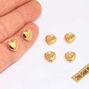 10x12mm 24k Shiny Gold Heart Charms, Heart Pendant, Puffed Heart, Mini Heart Charms, Gold Plated Findings, Gold Plated Charms, CHK71-7