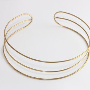 2mm Raw Brass Round Wire Necklace, Open Cuff Necklace, Tiny Brass Stacking Necklace, Triple Wire Necklace, Raw Brass Findings, CHK141-1