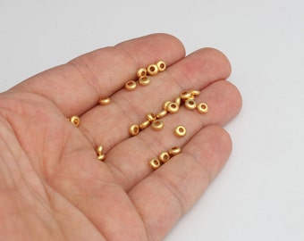 2x4.5mm 24K Matte Gold Spacer Beads, Gold Spacers, Rondelle Beads, Round Bracelet Beads, Connector Beads, Gold Plated Findings, BRT876