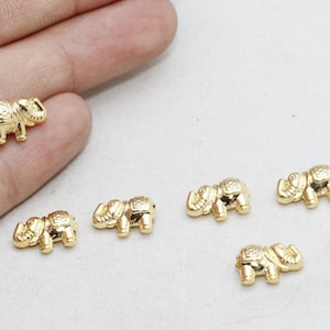 6x13mm 22k Shiny Gold Elephant Beads, Elephant Charm, Elephant Pendant, Dainty Charms, Gold Plated Findings, Bracelet Beads, BRT486