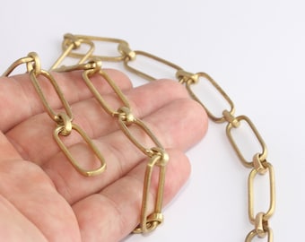 Chaîne à maillons en laiton brut 11 x 28 mm, chaîne faite main, chaîne forçat en laiton brut, grosse chaîne, chaîne à maillons ovale, accessoires en laiton brut, LLC, BXB370