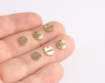8 mm 24k glänzende Goldmünze, Halskette mit Anhänger, Geschenk zum Muttertag, personalisierte Namensplatte Halskette, Armband Perlen graviert, SLM660