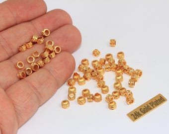 20 Pcs 4mm 22k Shiny Gold Plated Tubes, Tube Beads, Spacer Beads, BRT500