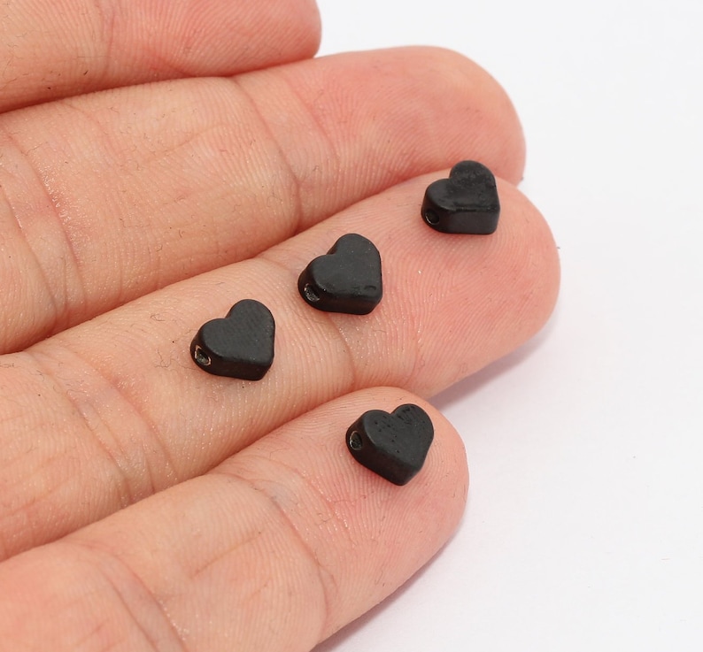 7mm Black Heart Beads MTE908 SH Black Plated Findings Beads Mini Heart Beads Heart Charms Dainty Charms Spacer Beads