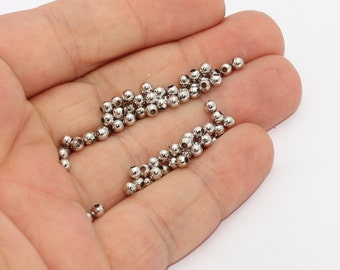 3mm Rhodium Plated Beads, Ball Beads, Bracelet Beads, Round Beads, Mini Beads, Spacer Beads, Silver Plated Findings, IB, MTE725